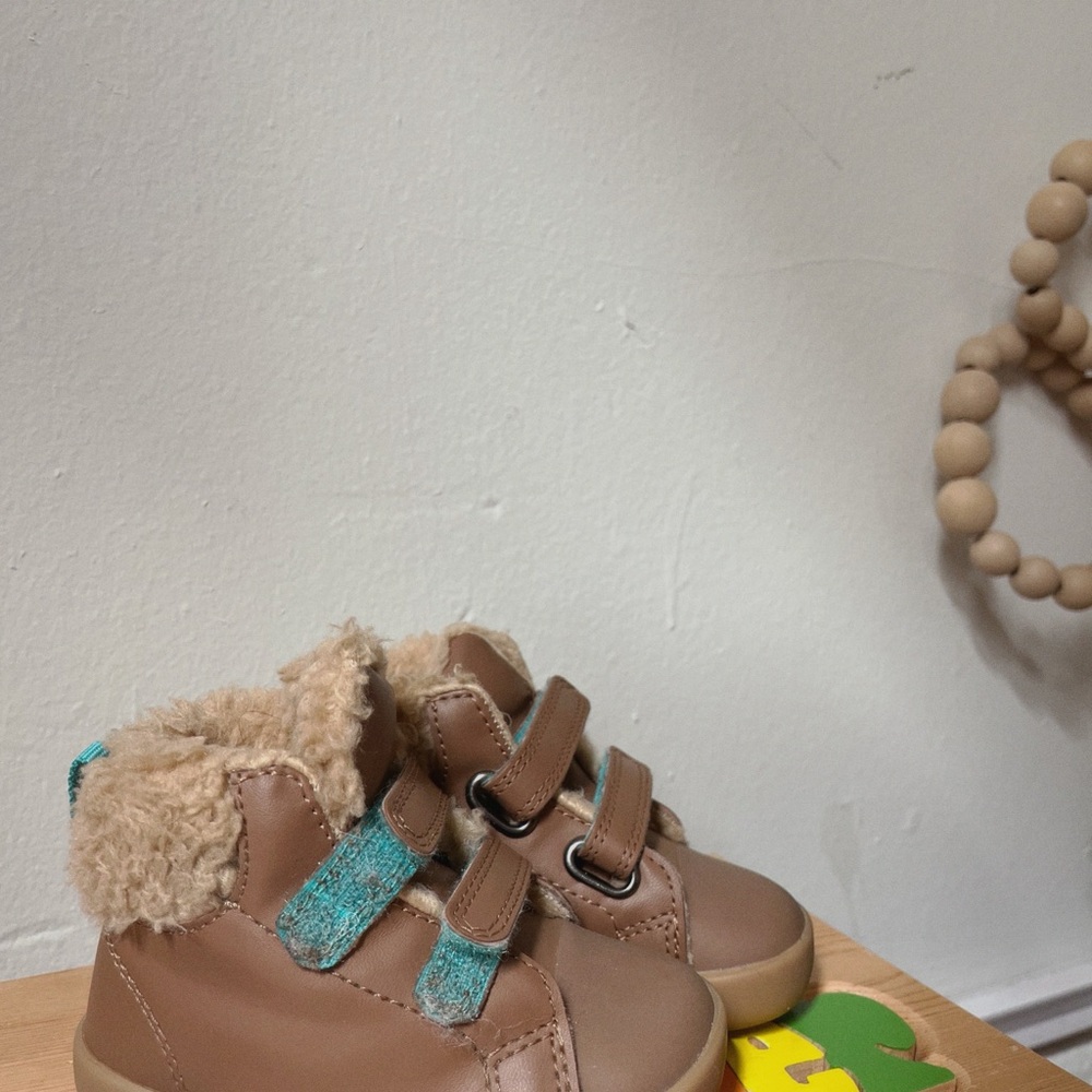 Ten Little Cozy Brown and Teal Kids Boots